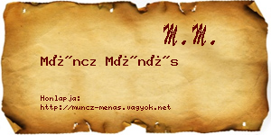 Müncz Ménás névjegykártya